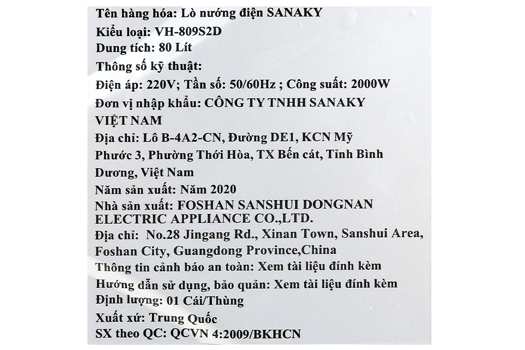 Lò nướng Sanaky LN.VH809S2D 80 lít Màu Đen