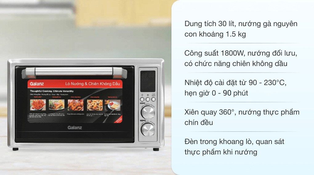 Lò nướng và chiên không dầu Galanz KF1830ELQ-H12U 30 lít