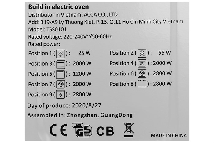 Lò nướng âm Torino TSS0101 75 lít Màu Đen