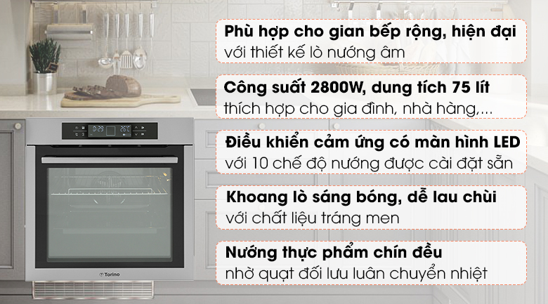 Lò nướng âm Torino T0B10FCP-2SV 75 lít