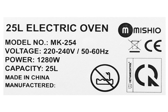 Lò nướng Mishio MK-254 25 lít Màu Trắng