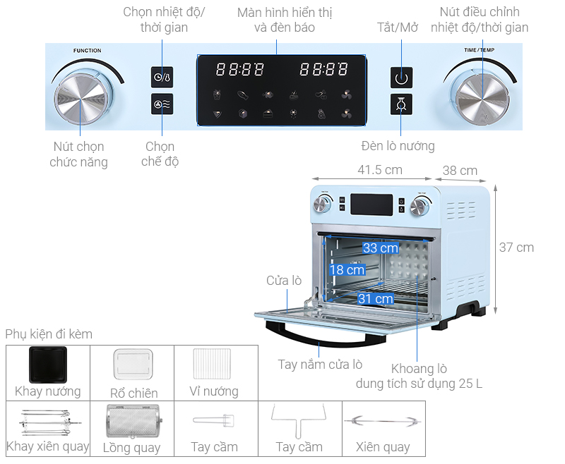 Lò nướng kiêm nồi chiên không dầu Unie Q36 25 lít