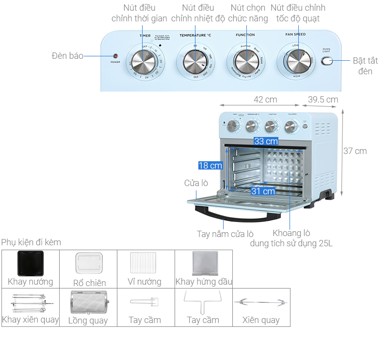 Lò nướng kiêm nồi chiên không dầu Unie Q37 25 lít