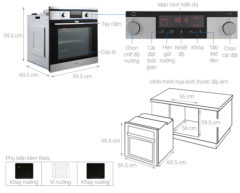 Lò nướng lắp âm Hafele HO-KT60J (535.62.511) 65 lít