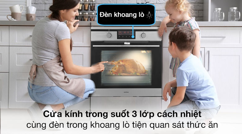 Cửa kính trong suốt cách nhiệt - Lò nướng lắp âm Hafele HO-KT60J (535.62.511) 65 lít