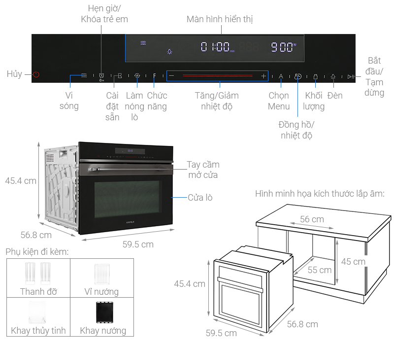 Lò nướng kết hợp vi sóng lắp âm Hafele HCO-8T50A (538.01.431) 50 lít