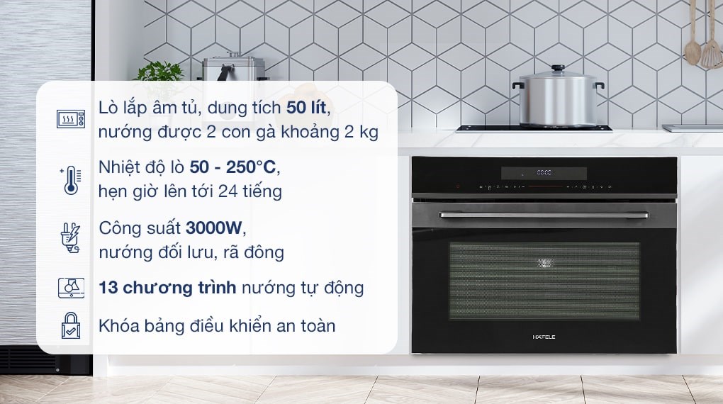 Lò nướng kết hợp vi sóng lắp âm Hafele HCO-8T50A 50 lít hover