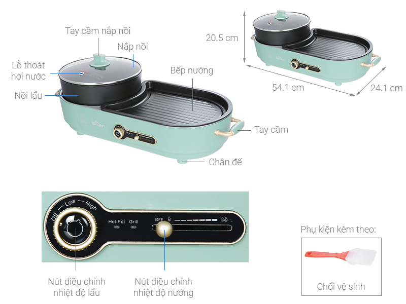 Bếp lẩu nướng đa năng Bear DKL-C15L1