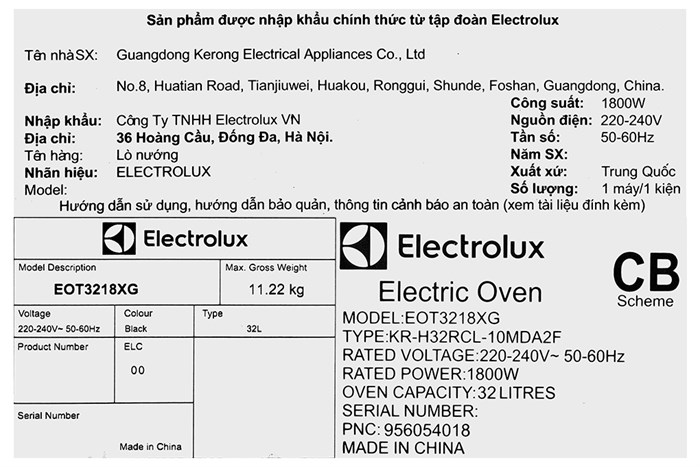 Lò nướng Electrolux EOT3218XG 32 lít Màu Đen