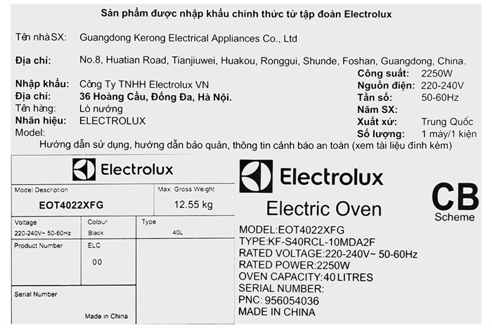 Lò nướng Electrolux EOT4022XFG 40 lít Màu Đen