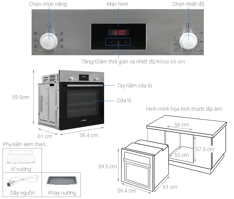 Lò nướng âm Bosch HBF113BR0A 66 lít