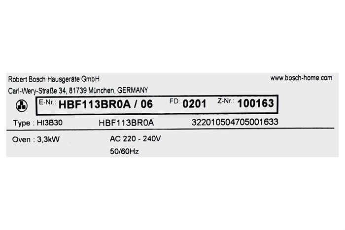 Lò nướng âm Bosch HBF113BR0A 66 lít Màu Đen - Bạc