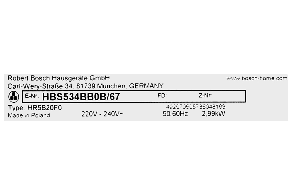 Lò nướng âm Bosch HBS534BB0B 71 lít Màu Đen