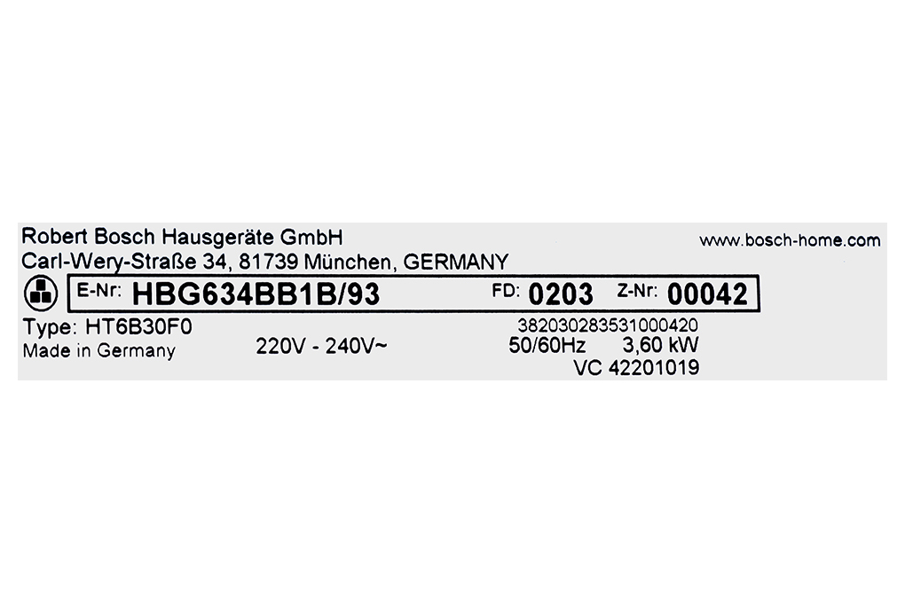 Lò nướng âm Bosch HBG634BB1B 71 lít Màu Đen