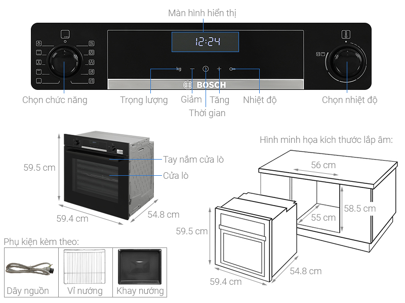 Lò nướng âm Bosch HBA5360B0K 71 lít