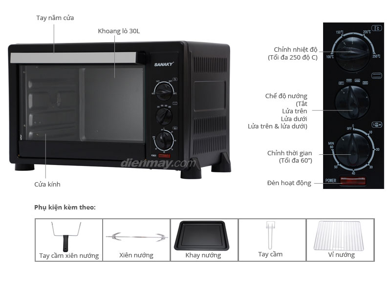 Thông số kỹ thuật Lò nướng Sanaky VH308S 30 lít