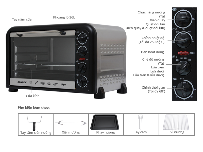 Lò nướng thùng Sanaky VH 368N 36 lít