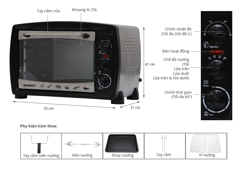 Lò nướng thùng Sanaky VH258N 25 lít