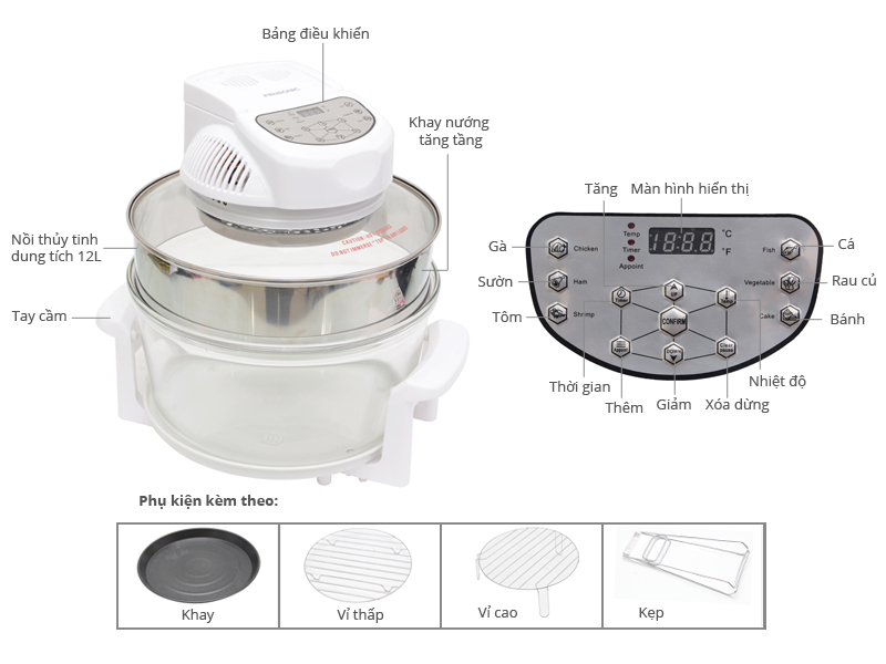 Lò nướng thủy tinh Pensonic PRO-913 12 lít