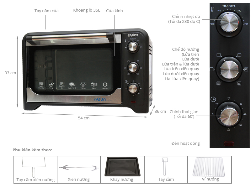 Lò nướng Sanyo Aqua TO-R6074 35 lít