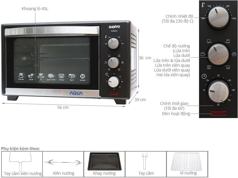 Lò nướng Sanyo Aqua TO-R8074 45 lít