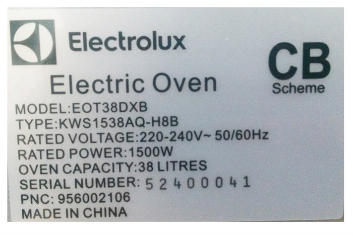 Lò nướng Electrolux EOT38DXB 38 lít Màu Đen