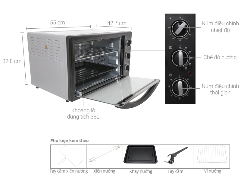 Thông số kỹ thuật Lò nướng Electrolux EOT38MBB 38 lít