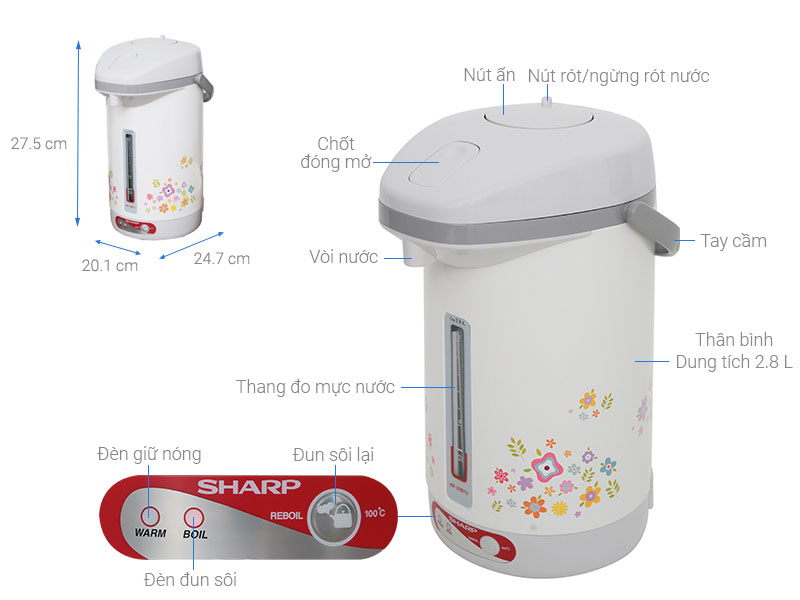 Bình thủy điện Sharp KP-31BTV- CU chính hãng, giá tốt