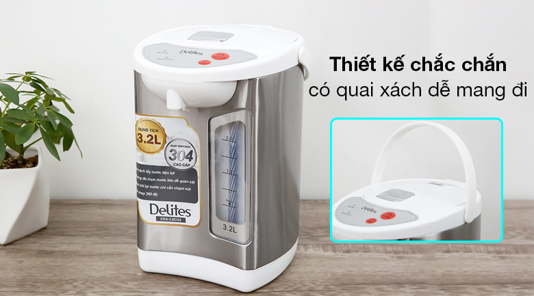 Bình thủy điện Delites EKA-3.8CG2 3.2 lít - Thiết kế gọn đẹp, có quai xách