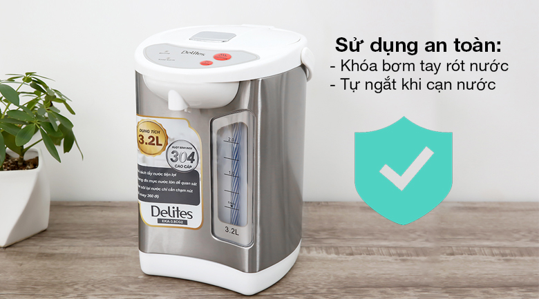 Bình thủy điện Delites EKA-3.8CG2 3.2 lít - Tính năng an toàn: khóa bơm tay rót nước, tự ngắt khi cạn nước