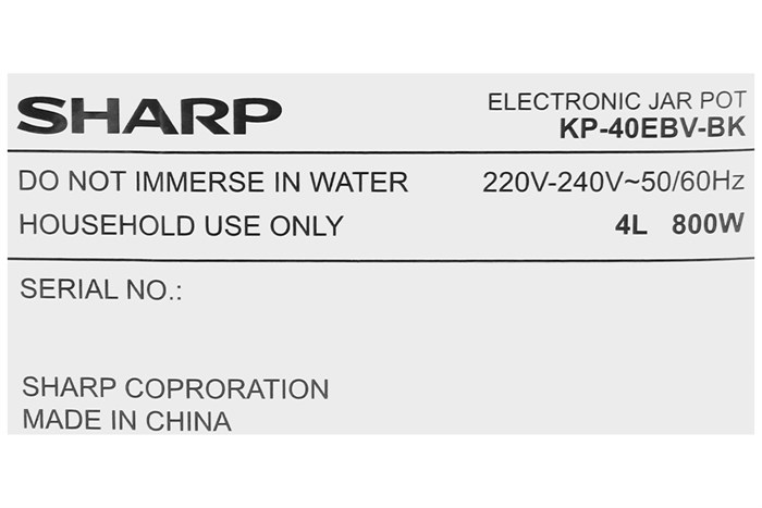 Bình thủy điện Sharp KP-40EBV-BK 4 lít Màu Đen