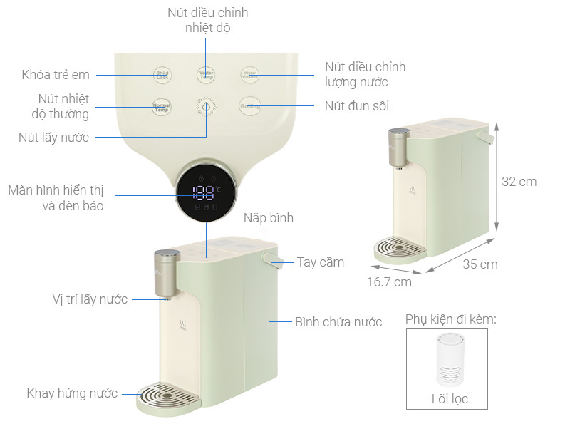 Bình thủy điện lọc nước Bear BWP-T402301G 4 lít