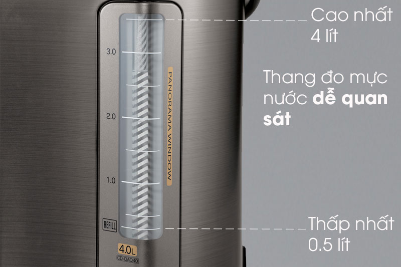 Có thang đo hiển thị mực nước - Bình thủy điện Zojirushi CD-QAQ40-TA 4 lít