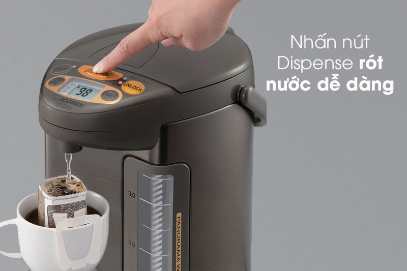 Rót nước bằng cách nhấn nút nhấn điện tử - Dispense - Bình thủy điện Zojirushi CD-QAQ40-TA 4 lít