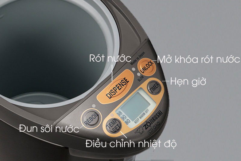 Bảng điều khiển nút nhấn - Bình thủy điện Zojirushi CD-QAQ40-TA 4 lít