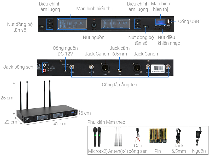 Thông số kỹ thuật Cặp micro không dây Ce-anCe KP-7900