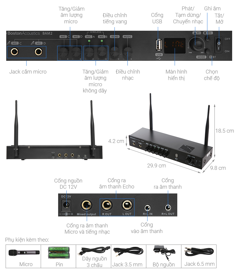 Cặp Micro Không Dây và Bộ Thu Phát Boston Acoustics BAM2