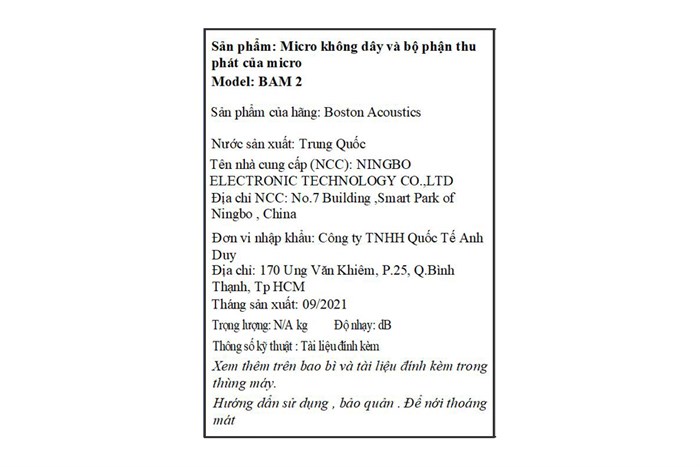 Cặp Micro Không Dây và Bộ Thu Phát Boston Acoustics BAM2 Màu Đen