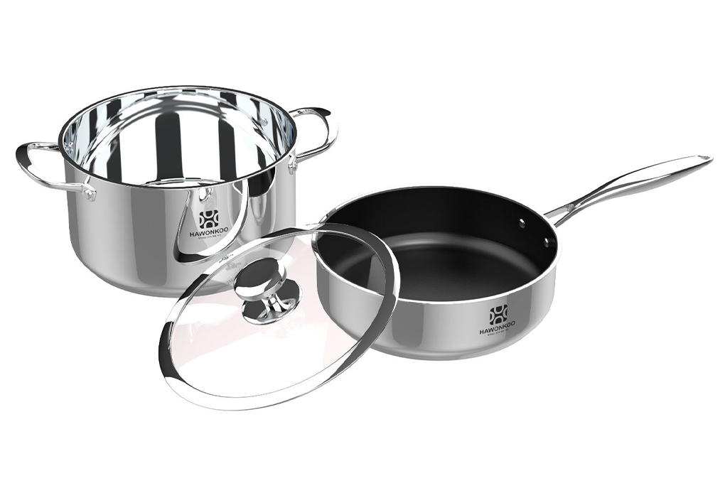 Bộ nồi chảo inox đáy từ Hawonkoo CWH-030 Màu Inox