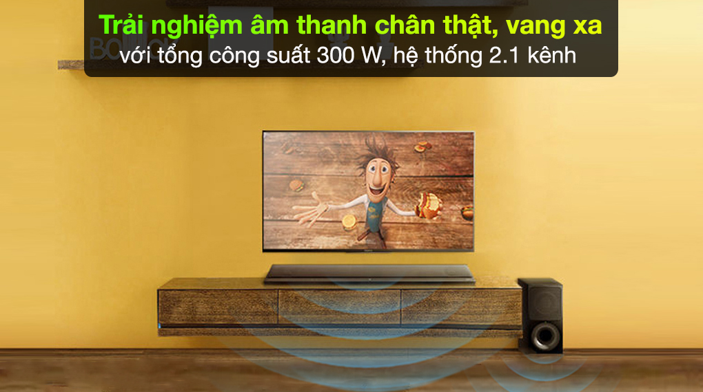 Dàn loa Sony HT-CT390 - Chất âm trung thực, mạnh mẽ cùng công suất 300 W, hệ thống loa 2.1 kênh