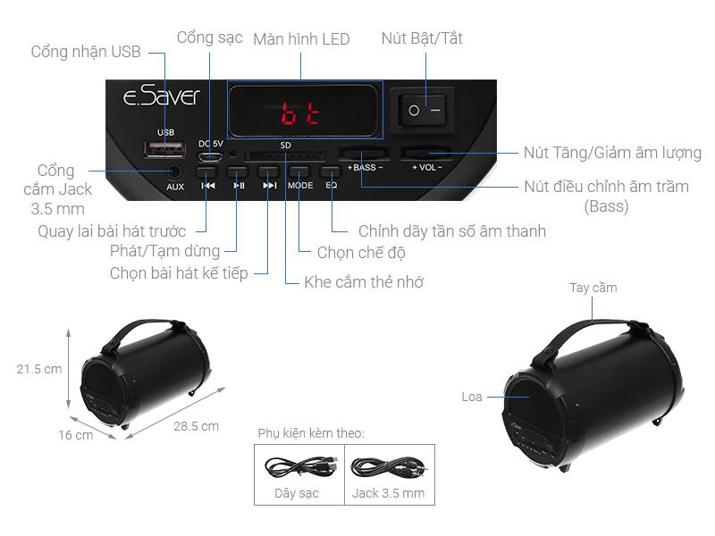 Loa Bluetooth eSaver S12B-2 Đen