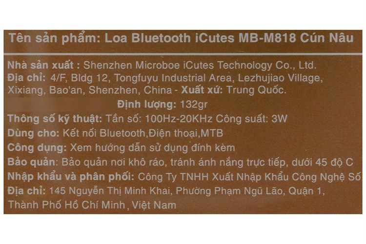 Loa Bluetooth iCutes MB-M818 Cún Màu Nâu