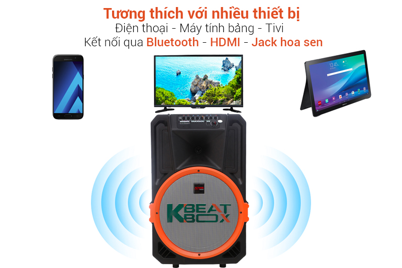 Tương thích với nhiều thiết bị như tivi, điện thoại, laptop - Loa kéo karaoke Acnos KB39U 300W