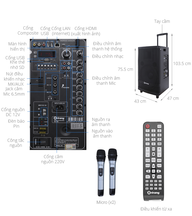 Loa kéo karaoke Arirang MK-3600 600W