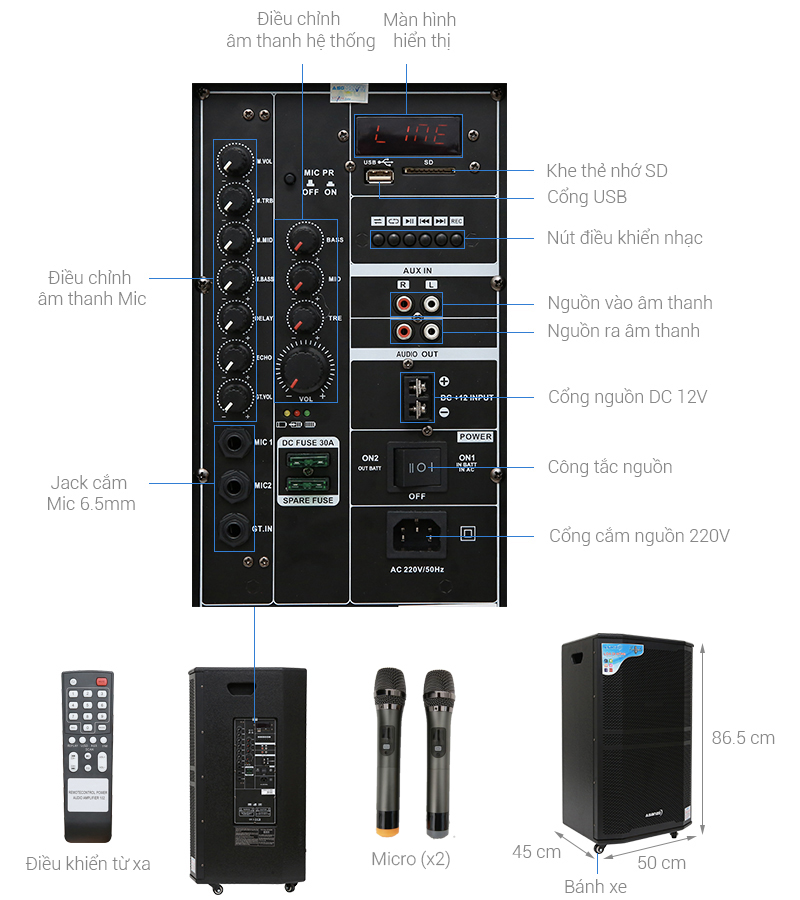 Loa kéo karaoke Asanzo AL-9900 600W