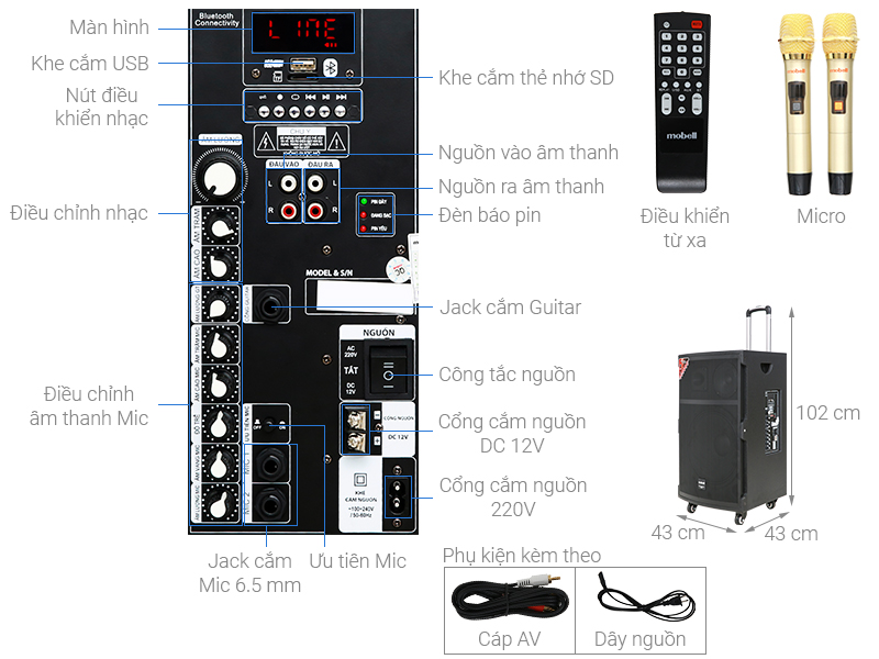 Loa kéo Karaoke Mobell K1501 800W