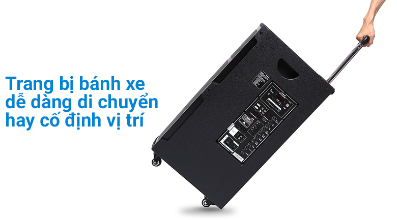 Trang bị bánh xe di chuyển dễ dàng trên Loa kéo Karaoke Mobell K1501