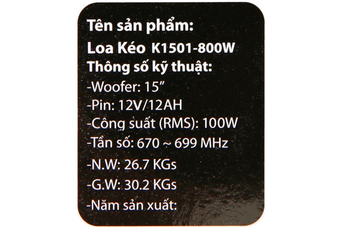 Loa kéo Karaoke Mobell K1501 800W Màu Đen