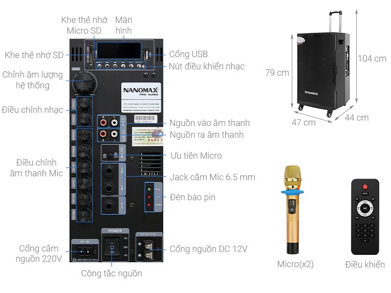 Loa kéo Karaoke Nanomax SK-15A10 600W