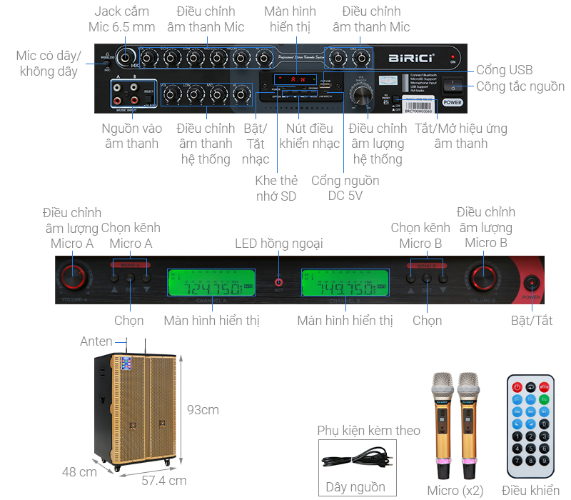 Thông số kỹ thuật Loa điện Karaoke Birici MX-400 300W